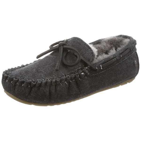 Womens Moccasins Slippers Amity Denim Sheepskin - Black Distress ...