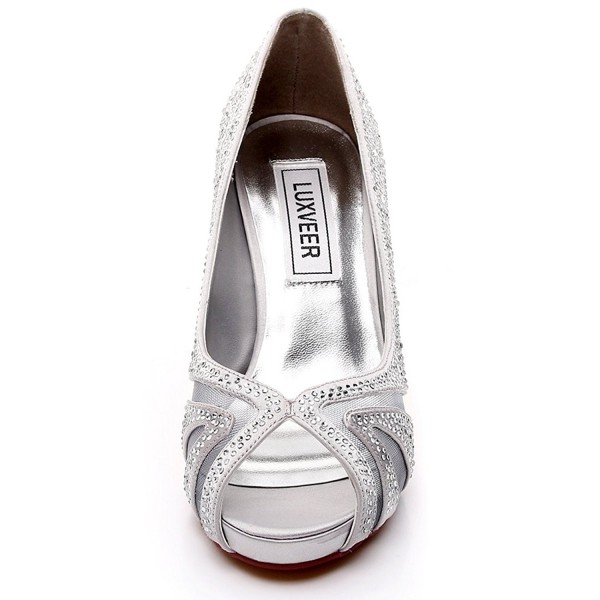 Satin Bridal Shoes With Silver Rhinestone Wedding Shoes Medium Heel 4 ...