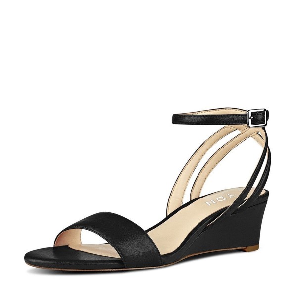 black low wedge sandals with ankle strap