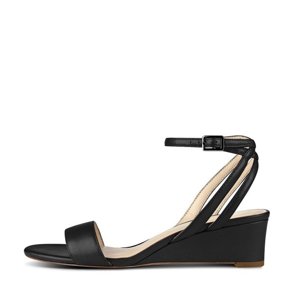Women Open Toe Low Heel Wedge Sandals Ankle Straps Slingback Summer ...
