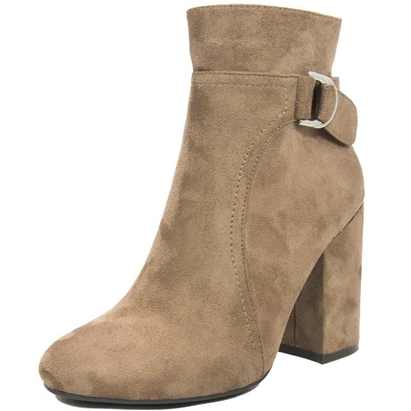 Women's Stacked Block Chunky Heel Closed Toe Ankle Bootie - Taupe ...
