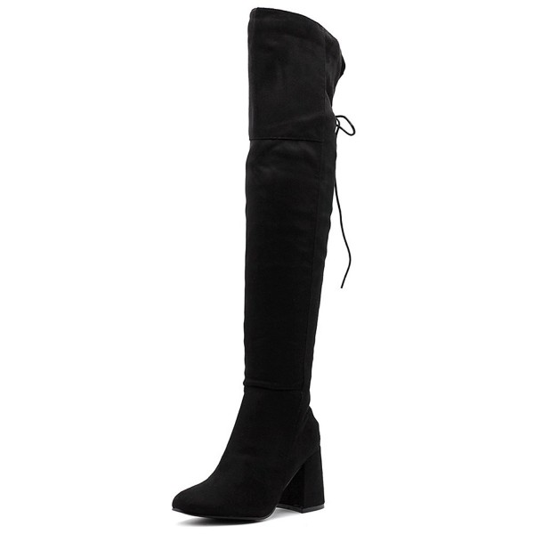 Women Shoe Faux Suede Back Lace-up Over The Knee Zip Up Long Boots ...