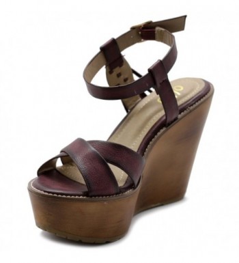 Womens Shoe Burnish Vintage Ankle Cuff Heel Wedge Sandal - Burgundy ...