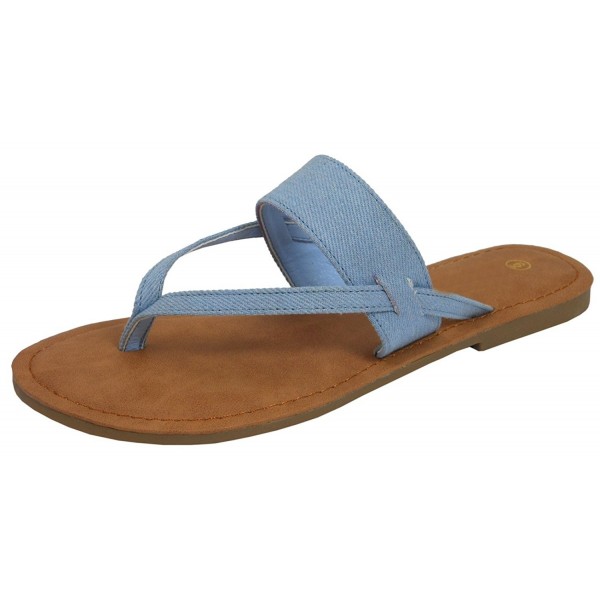 Women's Strappy Thong Flip-Flop Slip-On Flat Slide Sandal - Light Denim ...