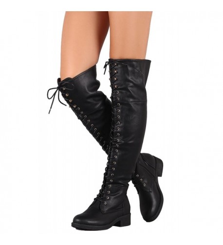 Women's Over The Knee Boots Tall Lace Riding Boots Thigh High Combat ...
