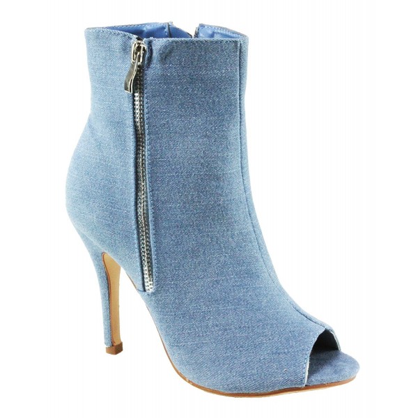 denim peep toe booties