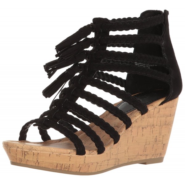 Women's Jungles Open-Toe Cork Braided Wedge With Tassels - Black Micro ...