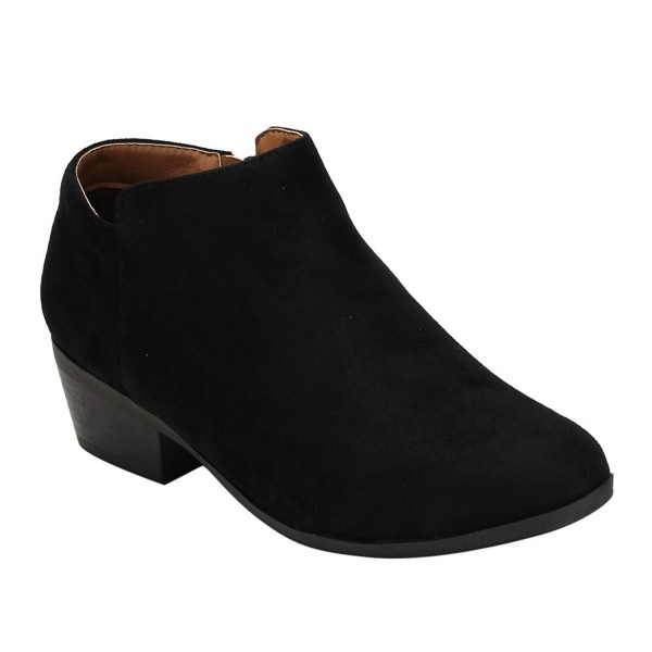 AE47 Women's Side Zip Stacked Block Heel Ankle Booties - Black ...