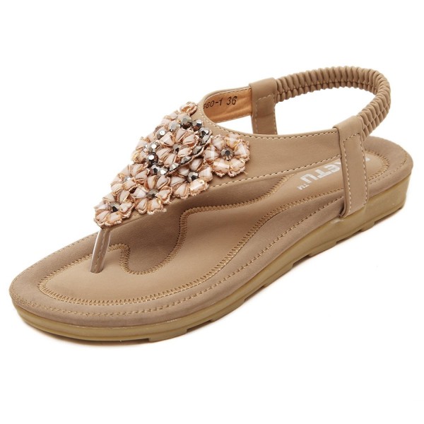 Women's Summer Thong Flat Sandals T-Strap Bohemian Rhinestone Slip On ...