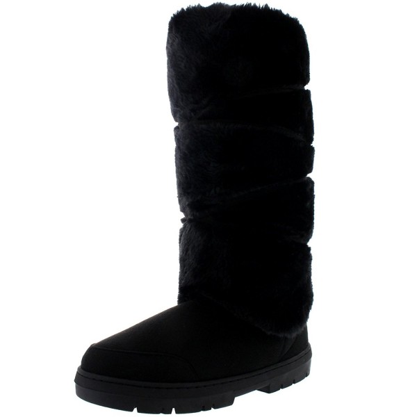 Womens Tall Knee High Fixed Lace Wrap Winter Snow Rain Boots - Black ...