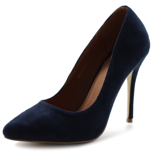 Women's Faux Suede Point Toe Shoe High Heel Multi Color Pump - Navy ...