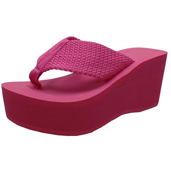 Women's Comfy Platform Flip Flop Sandal - Fuschia - CO17AAA5Z98