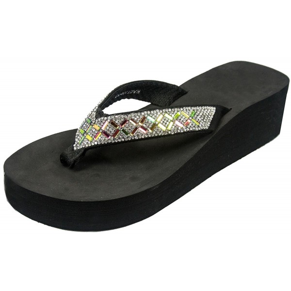 Women's Rhinestone EVA Platform Flip Flop Sandal - Shine - CM17Y04ZQ8X