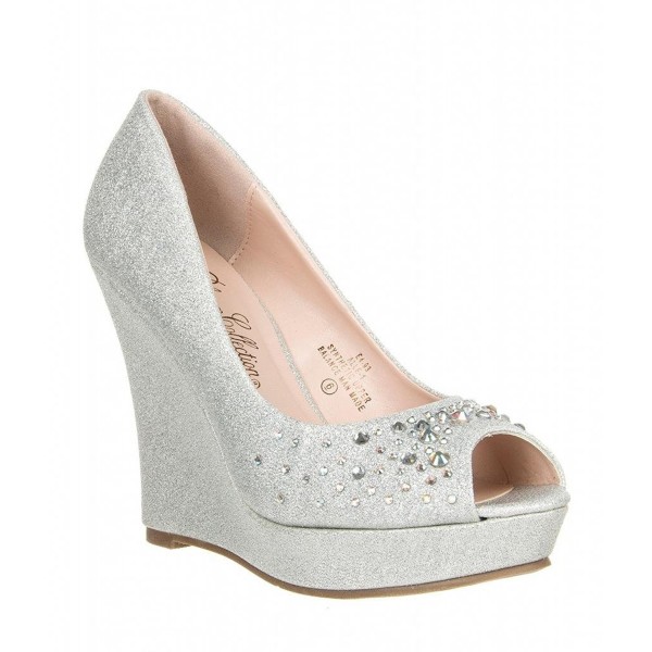 Glitter Rhinestone Peep Toe Pump ALLE-1 - Silver - C811JUSK0S7