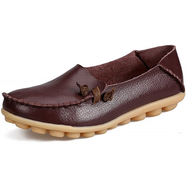 Women's Casual Leather Loafers Driving Moccasins Flats Shoes - Brown ...