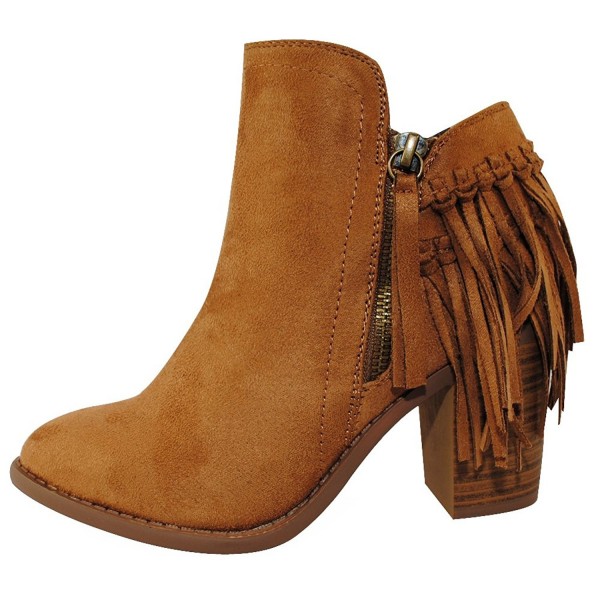 Womens Fashion Fringe Booties Chestnut