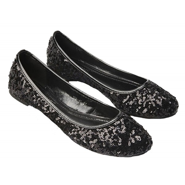 Plaid&Plain Women's Solid Sequins Round Toe Slip On Low Cut No Heels ...