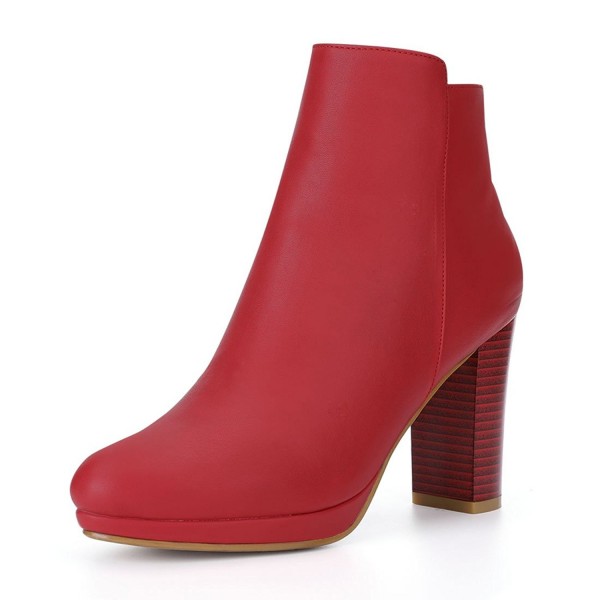Women's Chunky Heel Platform Ankle Boots - Red - C51867ZT98Q