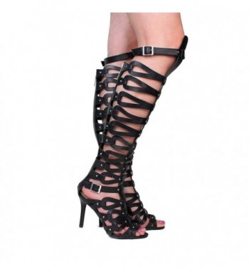 Caged Studded Gladiator Sandals Black