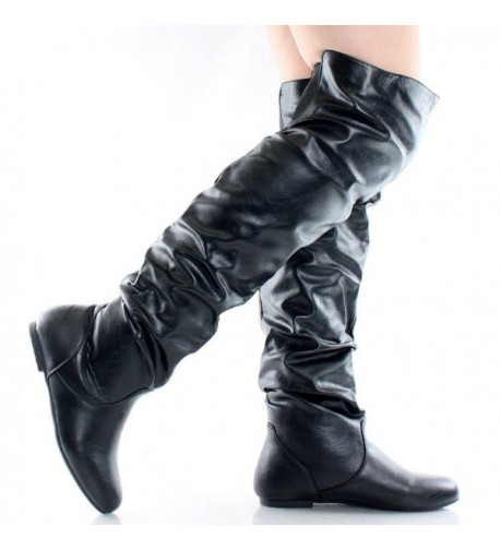 Nature Breeze Women's Vickie Hi Slouchy Over The Knee Boots - Black Pu ...