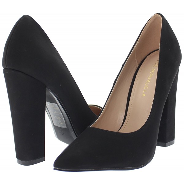 black pointed block heels