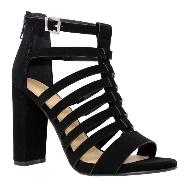 black strappy chunky heels