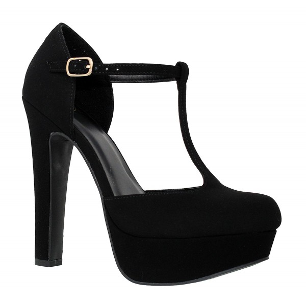 Women's Closed Toe T-Strap Platform Pumps-Shoes - Black Nbpu*h ...