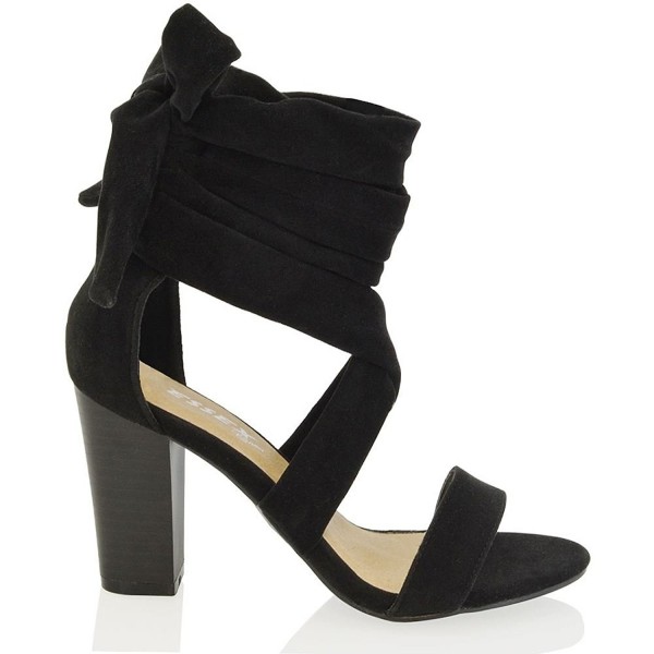 black strappy tie up sandals