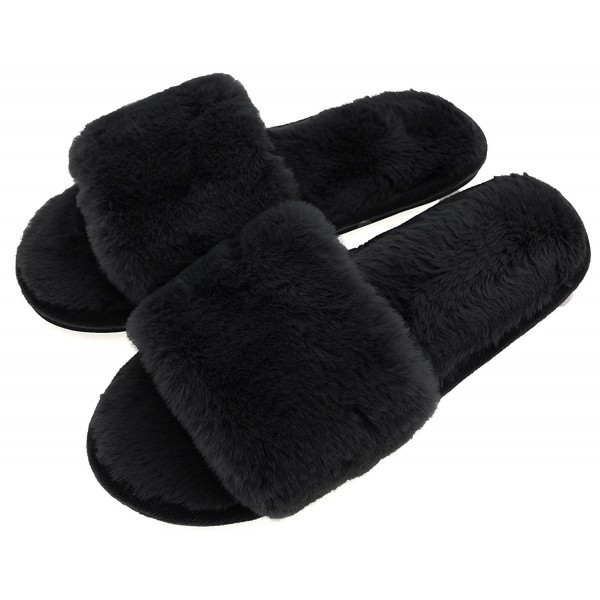 black fuzzy sandals