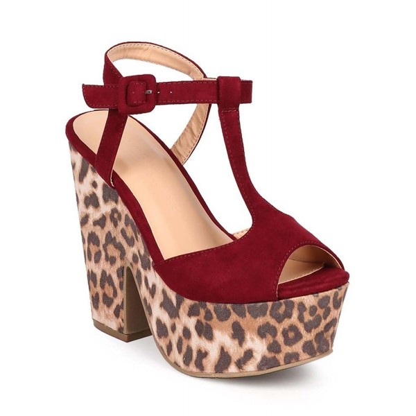 Leopard Animal T Strap Chunky Platform