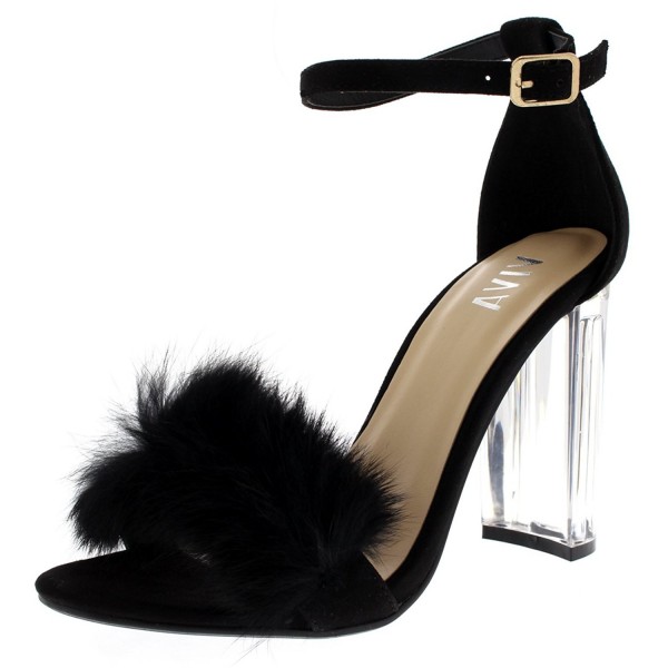 black fluffy heels