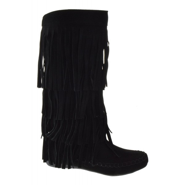 Mudd 55 Womens 4 Layer Fringe Moccasin Mid-Calf Boots Rust - Black ...