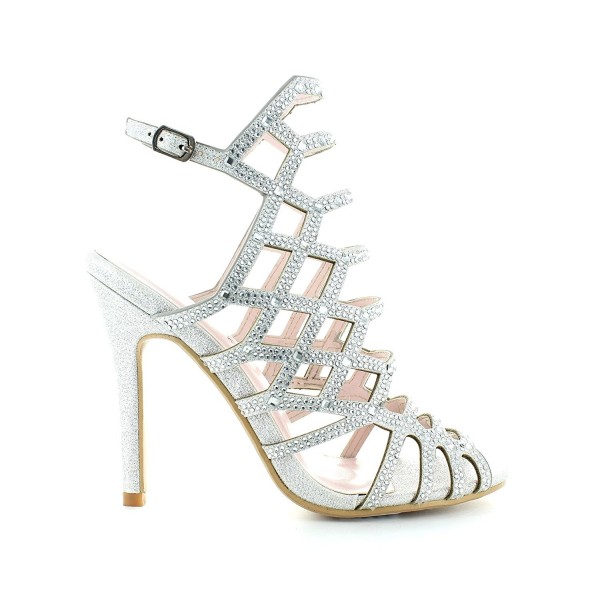 silver high heel sandals with rhinestones