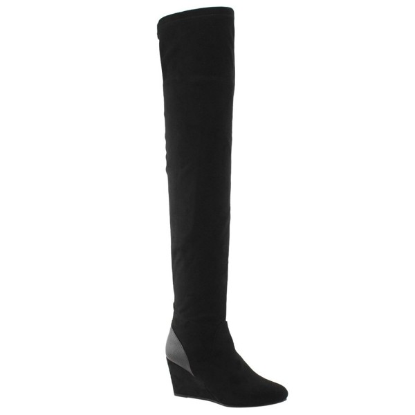 EK54 Women's Stretchy Snug Fit Over The Knee High Wedge Boots - Black ...