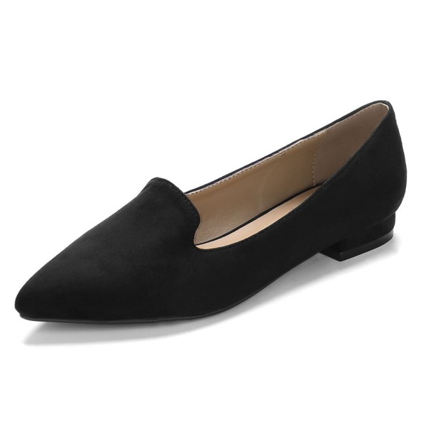 Pointed Toe Loafer Flats - Black 