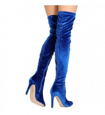 GB23 Women Velvet Thigh High Pointy Toe Stiletto Boot - Royal Blue ...