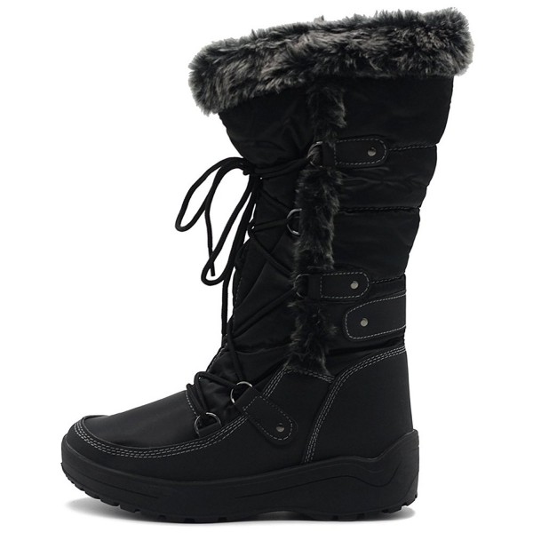 Women's Shoe Lace Up Nylone Padding Quilted Fur Snow Duck Boots - Black ...