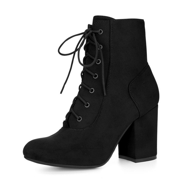 black lace up chunky heel booties