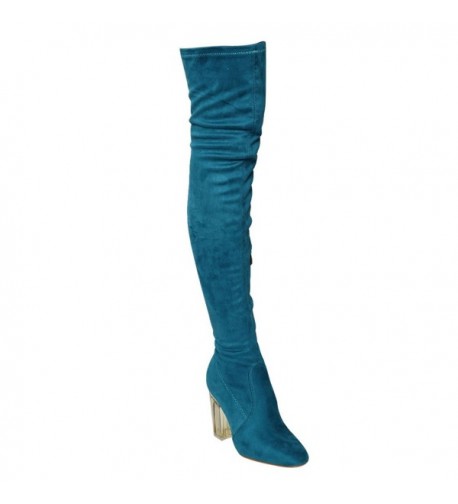 Fay-2 Over The Knee Stretch Glass Heel Thigh High Boots - Peacock Blue ...