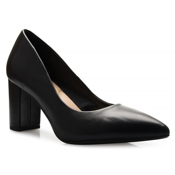 Women's Classic Basic Pointed Toe Elegant Block Mid Heel Pumps - Black ...