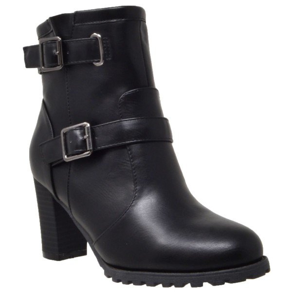 Womens Ankle Black Buckle Booties