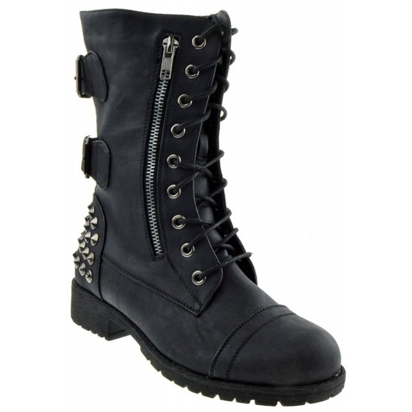 Rider Womens Military Lace Up Studded Combat Boot Black C711y9xvd2z