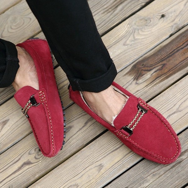 Men's Suede Faux Fur Slippers Slip On Moccasins Loafers Flat Shoes ...
