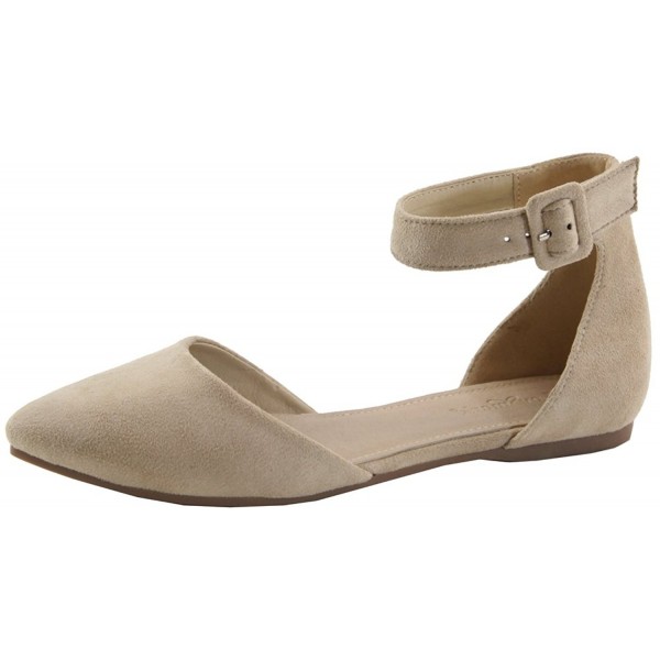 Women's D'Orsay Adjustable Ankle Strap Pointed Toe Flat - Beige ...