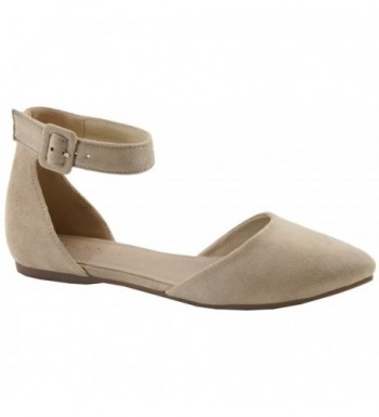 Women's D'Orsay Adjustable Ankle Strap Pointed Toe Flat - Beige ...