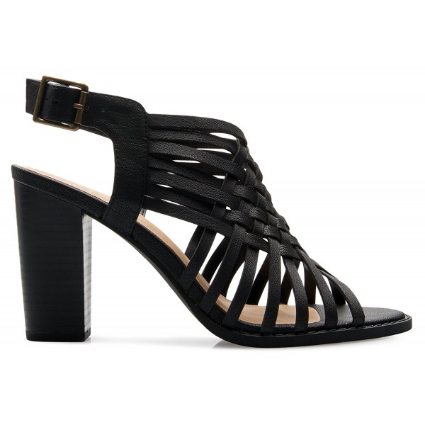 OLIVIA Womens Strappy Woven Sandals - Black Block Heel - CQ1822WI35R