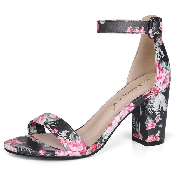 Women's Printed Ankle Strap Sandals - Black-floral - C21809EZU5T