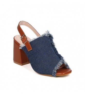 Women Denim Chunky Heel Mule