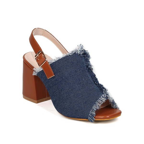 Women Denim Chunky Heel Mule