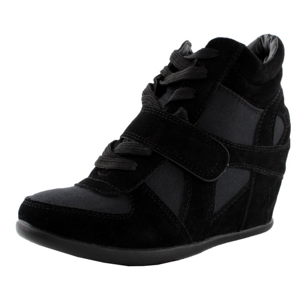 Sammy 6 Velcro High Top Wedge Sneaker Beige - Black - CE11C2KFWHT